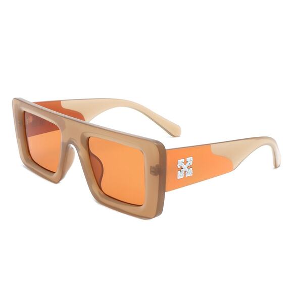 Luxury Brown & Orange Square Sunglasses Unisex Classy Exotic - Picture 3 of 3